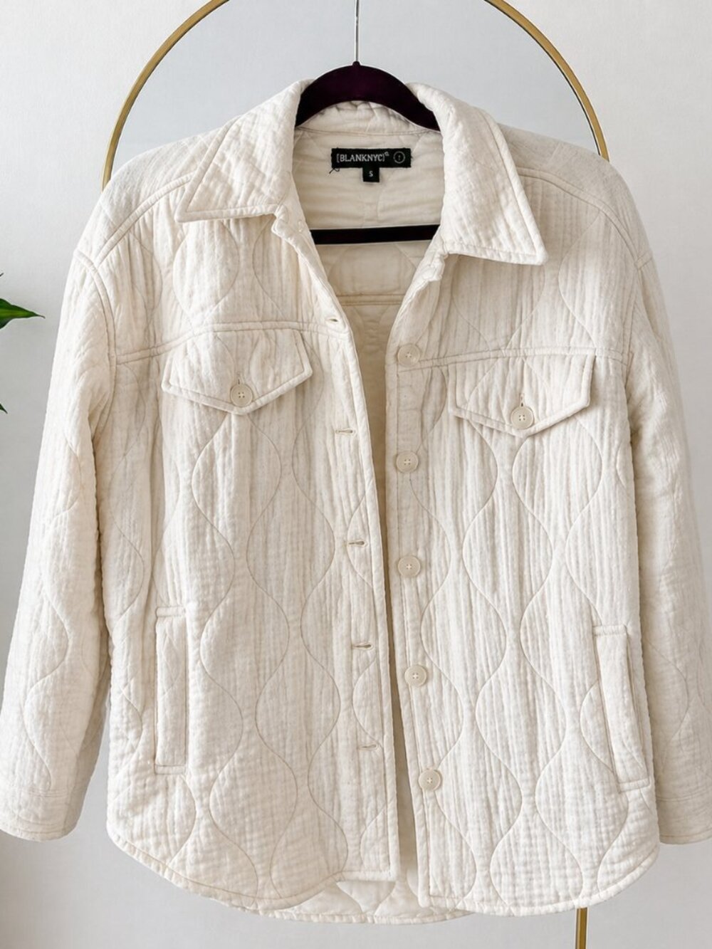 Cream Quilted Jacket – Lightweight Textured Button Up Coat